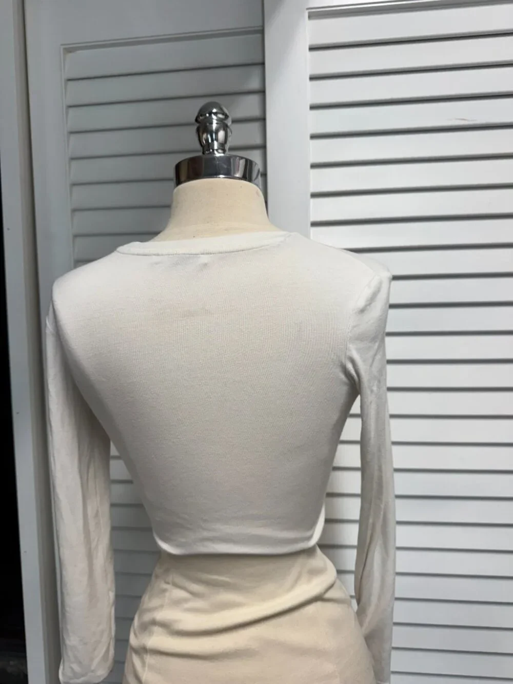 Zara White Long Sleeve Cropped Top